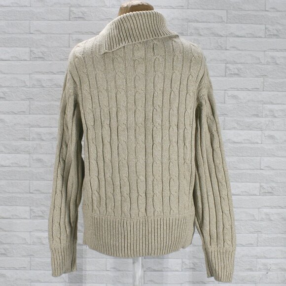 VINTAGE LIZ SPORT Sweater Split Turtleneck Knit Cable Stitch Neutral Tan XL - Picture 5 of 14